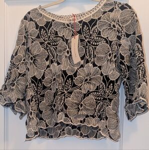 Solitaire Black and Cream Embroidered Blouse